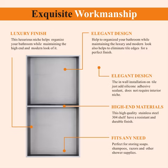 Customized 304 Stainless Steel Single Double Three Black Gold Bathroom Shower Niche